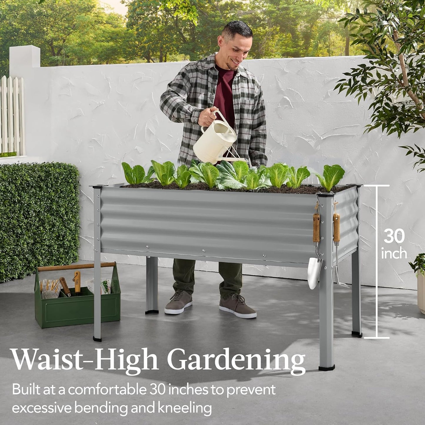 Best Choice Products 48x24x30in Galvanized Raised Garden Bed, Metal Elevated Planter Box, Vegetable Garden for Backyard, Patio, Balcony - Moonlight Gray