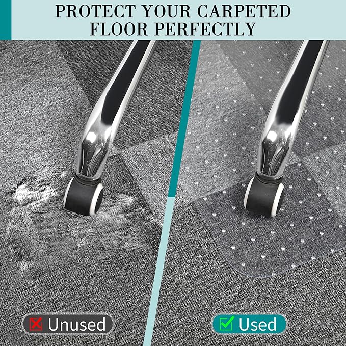 BesWin Office Chair Mat for Carpet, 48'' x 36'' Clear Floor Mat for Low and No Pile Carpeted Floors, Thick and Sturdy Carpet Protector for Work, Home, Gaming, Easy Glide and Flat Without Curling