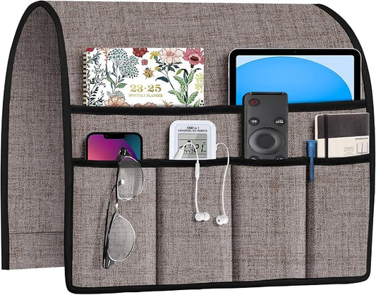 Joywell Armrest Organizer Remote Holder for Recliner Armchair Caddy Couch Sofa Arm Chair Caddie with 6 Pocket Storage for Magazine, iPad, Phone, Apricot