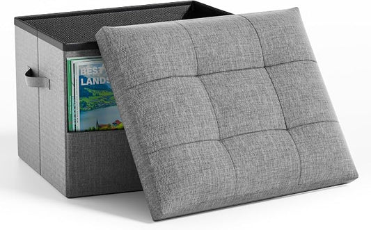 Dayacoco Storage Ottoman Foot Rest Stool, Foldable Foot Rest Stool with Thicker Foam Padded Seat, 43L Small Ottoman with Storage, Holds Up to 350lbs, 17x13x13in,Drak Gray