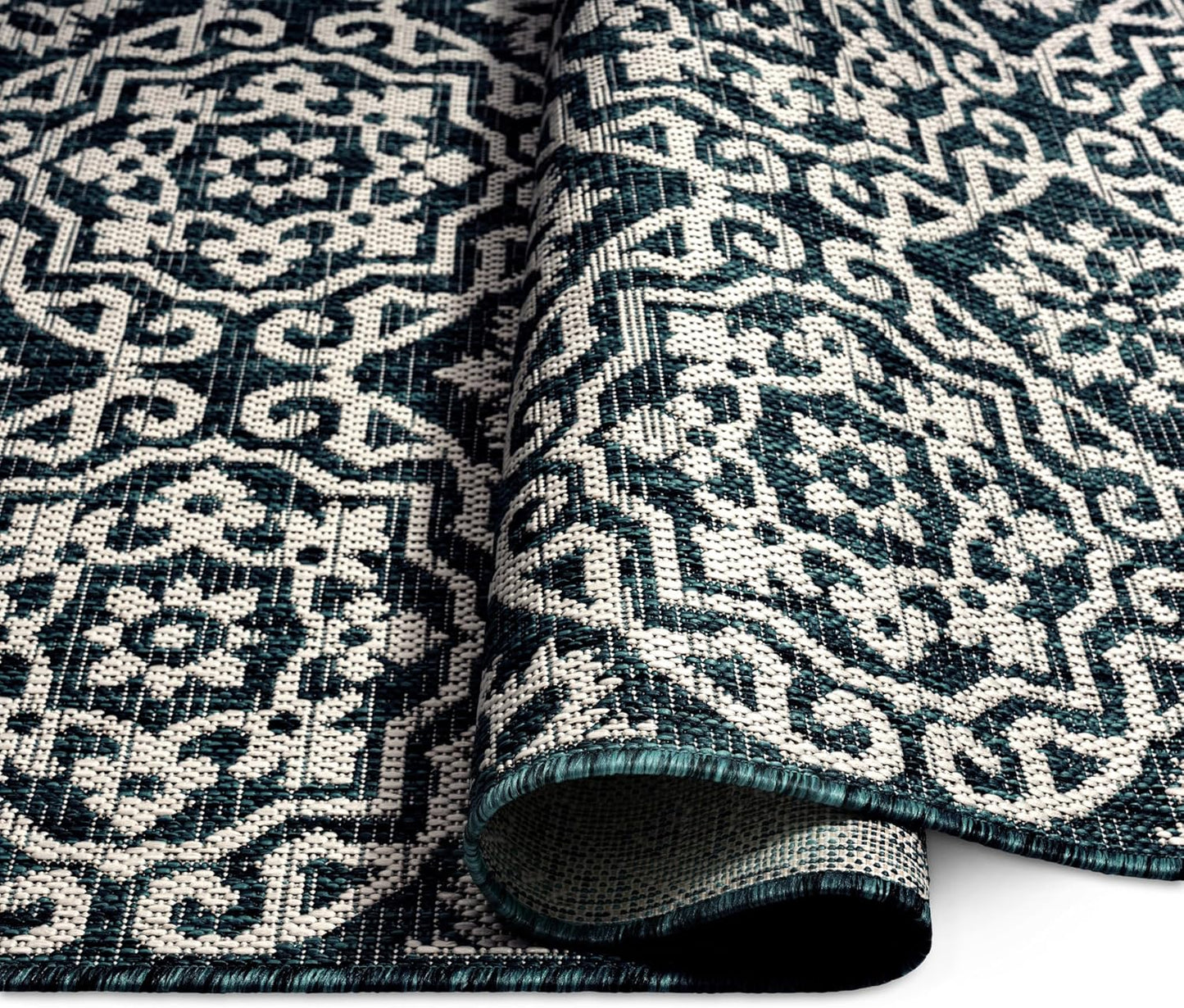 Nicole Miller New York Patio Country Julia Transitional Geometric Indoor/Outdoor Area Rug, Navy Blue/Ivory, 7'9"x10'2"