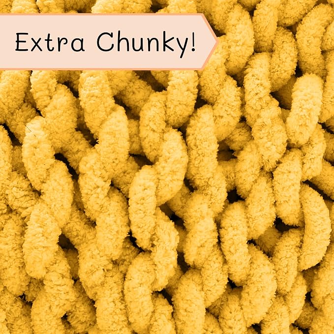 Adyrescia Chunky Knit Blanket Throw | 100% Hand Knit with Jumbo Chenille Yarn (60"x80", Harvest Yellow)