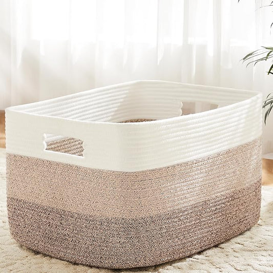 Artfeel Blanket Basket,Rectangle Woven Baskets for Storage,30L Laundry Basket for Decorative Nursery Blanket,Toys,Dirty Clothes and Magazine in Shelves,Baby Room,and Living Room