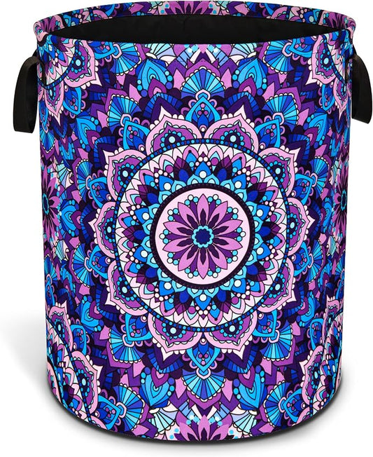 Mandala Laundry Basket Beautiful Flowers Foldable Oxford Cloth Funny Tote Bag Laundry Hamper Clothes Storage Bucket Organizer For Bathroom/Laundry Storage/Bedroom 18.9x16.5 Inch