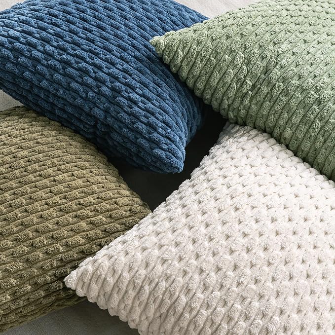 Set of 4 Sage Green Decorative Throw Pillow Covers 18x18 Inch Corduroy Pillow Covers for Bed Couch Sofa Living Room Soft Square Cushion Cases