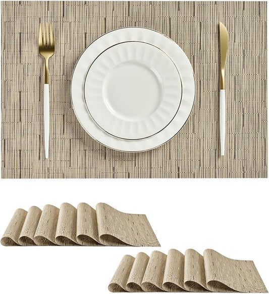 Leetaltree Light Brown Placemats Set of 24 - Heat Resistant Non-Slip Place mats for Dining Table, Washable Durable PVC Vinyl Woven Table Mats(Light Brown, 24)