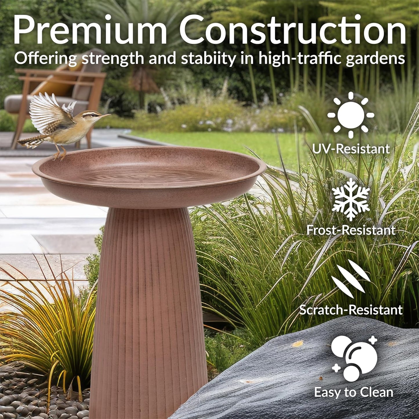 Sunnydaze Gleeful Garden Metal Bird Bath for Outdoors - Large Decorative Iron Birdbath - 23-Inch - Matte Canyon Clay