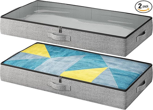 TidyCorner 2-Pack Under Bed Storage Containers, 4.5 Inches Tall Low Profile Underbed Clothes Storage Organizer Bin with Sturdy Sidewalls/Bottom, Underbed Storage Bins 2 Storage Thin Bins