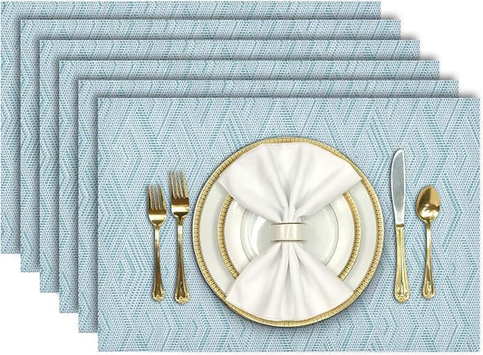 Aofmee Placemats Set of 6, Heat Resistant Place Mats, Washable Durable PVC Table Mats, Woven Vinyl Plastic Placemats for Dining Table, Non-Slip Stain Resistant Kitchen Table Placemats, Easy to Clean