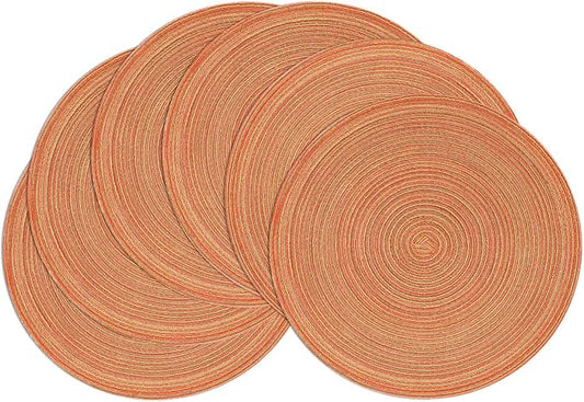 SHACOS Round Braided Placemats Set of 6 Fall Place Mats Washable Polyester 15 inch Round Table Mats for Dining Table Wedding Party Decor (Fall Color Mix, 6)