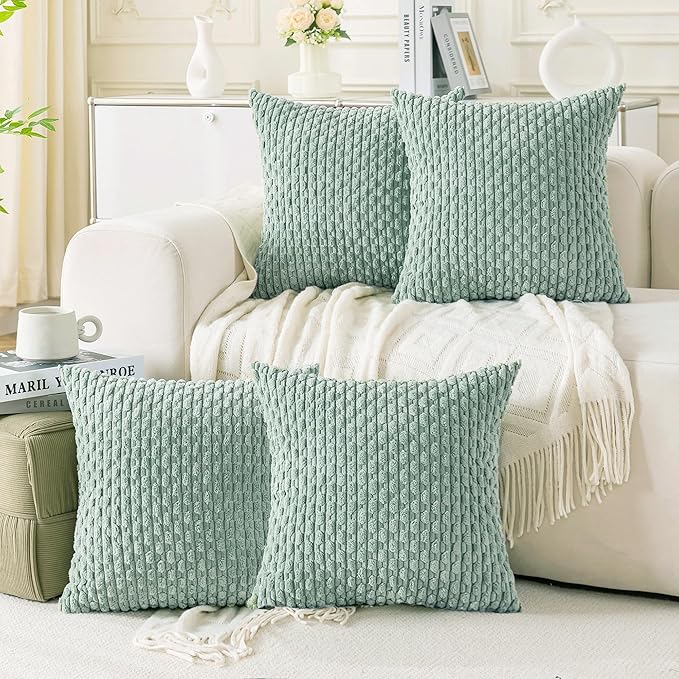 Set of 4 Aqua Decorative Throw Pillow Covers 16x16 Inch Corduroy Pillow Covers for Bed Couch Sofa Living Room Soft Square Cushion Cases