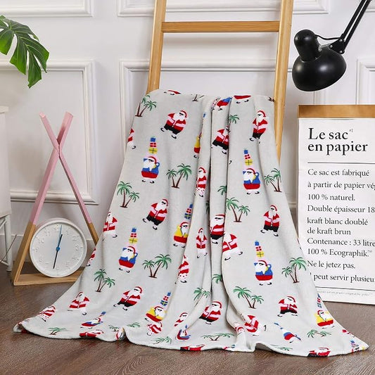 Elegant Comfort Luxury Velvet Super Soft Christmas Prints Fleece Blanket-Holiday Theme Home Décor Fuzzy Warm and Cozy Throws for Winter Bedding, Couch and Gift, 50 x 60 inch, Tropical Santa