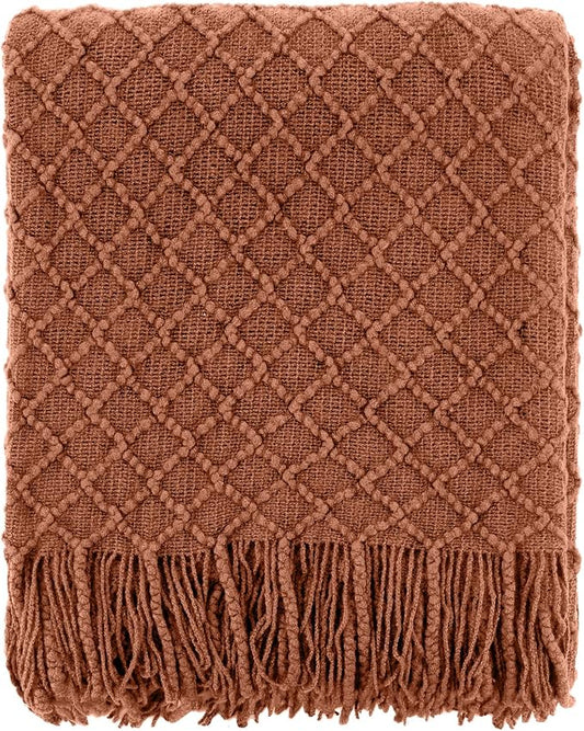 CREVENT Farmhouse Boho Knitted Throw Blanket for Couch Sofa Chair Bed Home Decoration, Soft Warm Cozy Light Weight for Spring Summer Fall (60''X80'' Caramel)