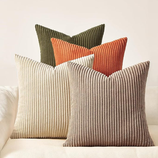 Topfinel 20x20 Sofa Pillow Covers Rust and Olive Green Velvet Throw Pillow Covers Boho Farmhouse Cushion Cases Soft Corduroy Fall Home Decor for Couch Bed Sofa Living Room Pack of 4