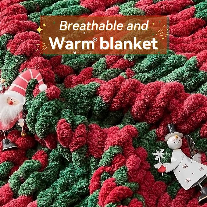 Negwoo Chunky Knit Throw Blanket, 50''*60'' Knitted Throw Chenille Yarn for Bed Couch, Handmade Stripe Crochet Big Thick Blanket, Machine Washable Cute Comfy Blanket for Home Decor