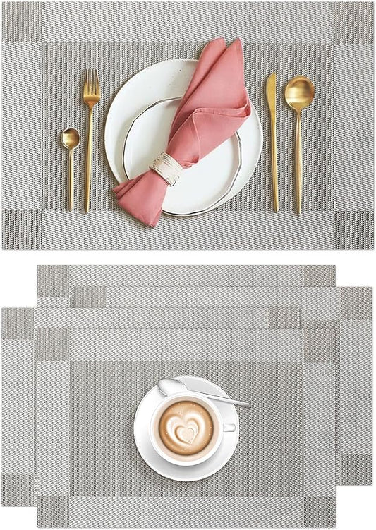Aofmee Placemats Set of 4, Heat Resistant Place Mats, Washable Durable PVC Table Mats, Woven Vinyl Plastic Placemats for Dining Table, Non-Slip Stain Resistant Kitchen Table Placemats, Easy to Clean