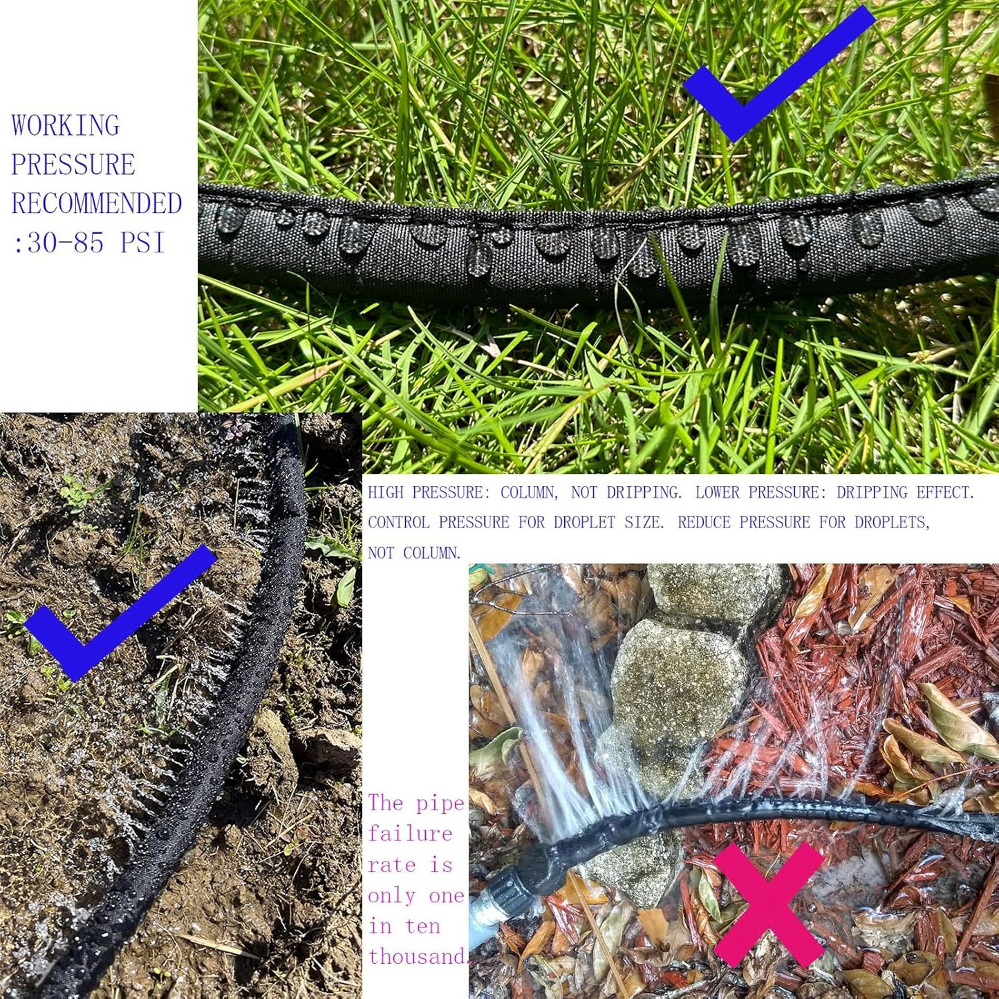 2025 Flat Soaker Hose 50 ft with Stakes for Garden, 50ft Linkable Drip Hose Diy Garden Irrigation System Saving 80% Water, Dual-layer Leak-free Design Water Hose with Holes