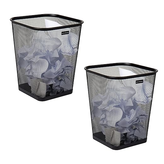 Mind Reader Mesh Trash Can, Waste Paper Basket, Square, Office, Metal Mesh, 9.75"L x 9.75"W x 12.25"H, Set of 2, Black