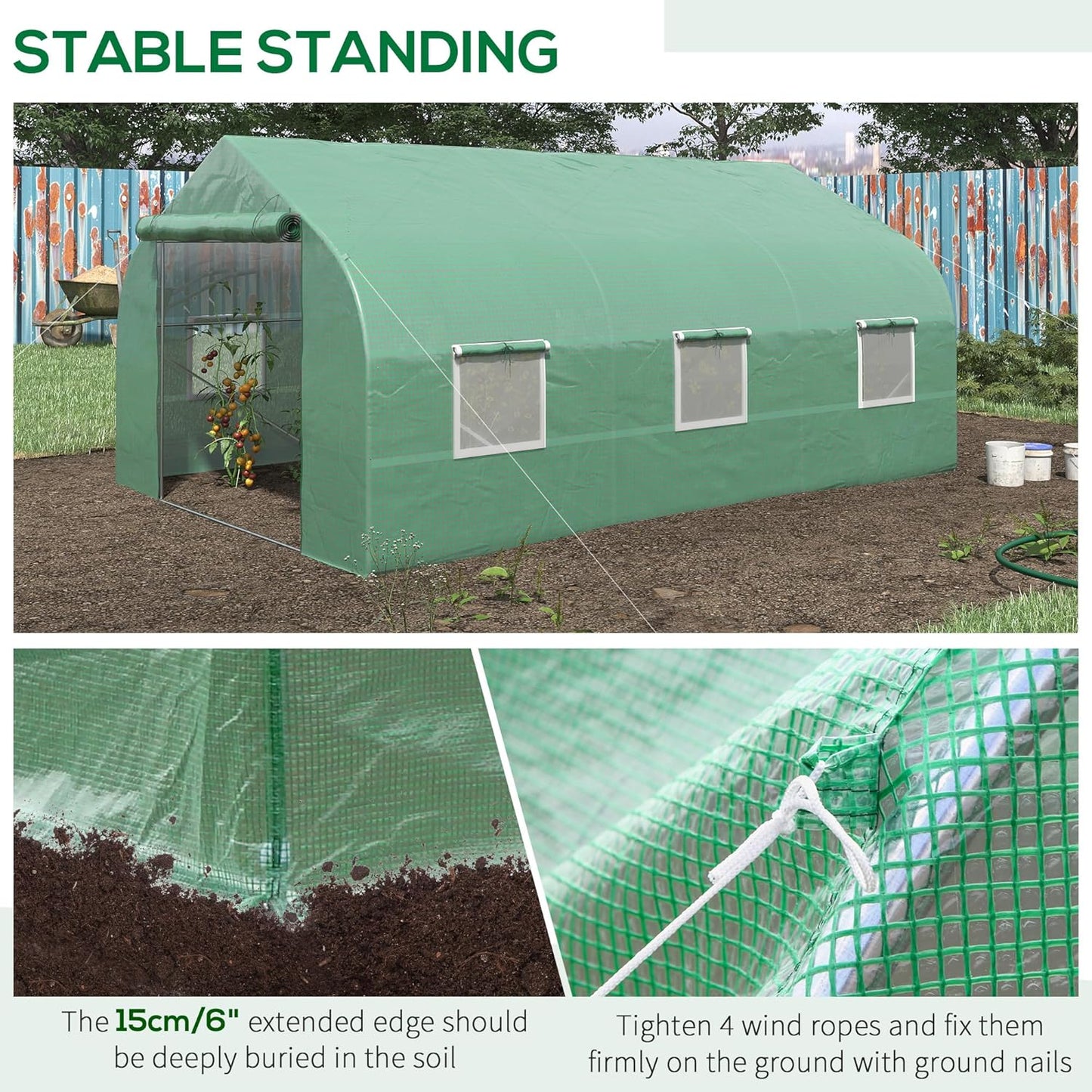 Outsunny 11.5' x 10' x 6.5' Walk-in Greenhouse, Tunnel Green House with Zippered Mesh Door and 6 Mesh Windows, Gardening Plant Hot House with Galvanized Steel Frame, Green