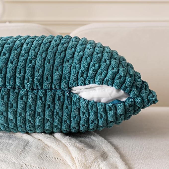 Set of 4 Teal Decorative Throw Pillow Covers 12x20 Inch Corduroy Pillow Covers for Bed Couch Sofa Living Room Soft Cushion Cases
