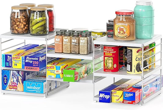 Simple Houseware Expendable Kitchen Counter Shelf Organizer, White, Plastic, 23.2" L x 9.8" W x 8.7" H
