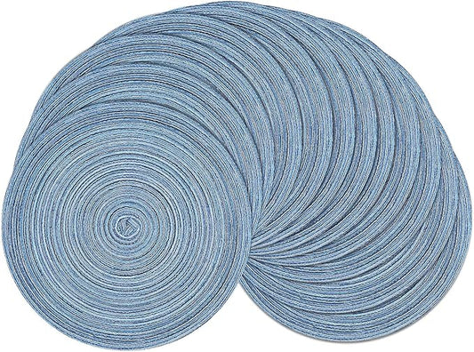 SHACOS Round Braided Placemats Set of 12 Circle Place Mats Cotton Polyester Kitchen Table Mats for Dining Table Wedding Party Decor (Blue Gray, 12)