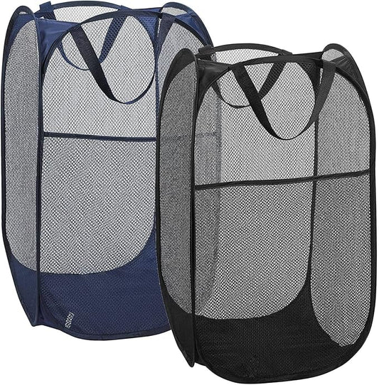 2 Laundry Baskets, pop-up Laundry Baskets, Foldable mesh Laundry Baskets (Each with 2 Reinforced Handles)…, Blue