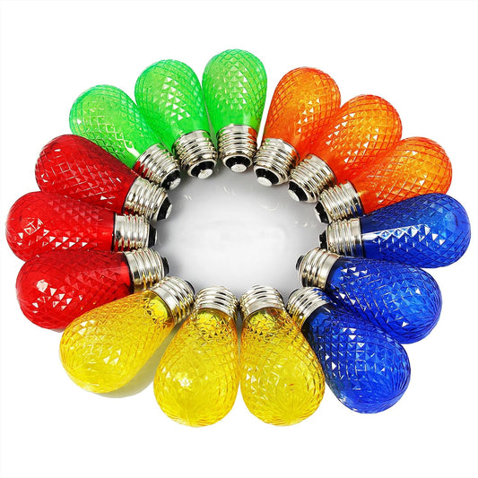 BRIMAX S14 LED Colored Light Bulbs with Faceted Surface,Outdoor Indoor String Light Replacement Bulbs,Plastic,Shatterproof, E26 Base, for Christmas Halloween Party and Holiday Decor,15 Pack