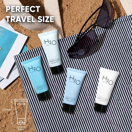 H2O Therapy Hotel Soaps & Toiletries Bulk Set | 1-Shoppe Amenities Kit | 0.85oz Shampoo & Conditioner, Body Wash, Lotion | Travel Size | 80 Pieces