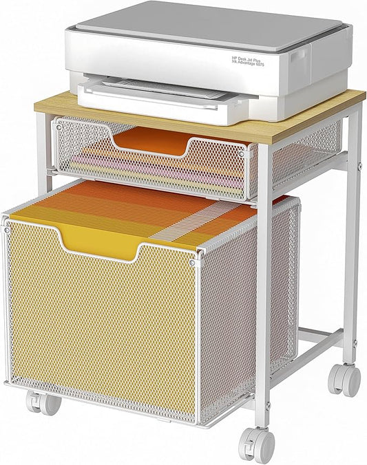 Tiaoheka Rolling File Cabinet Cart, Printer Stand with Storage Drawer, Mobile Filing Cabinet on Lockable Wheel, Hanging File Folder Organizer Beside Under Desk for Office Home, White (Patent Pending)