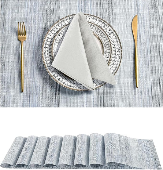 Leetaltree LightSteel Blue Placemats Set of 8 - Heat Resistant Non-Slip Place mats for Dining Table, Washable Durable PVC Vinyl Woven Table Mats（LightSteel Blue, 8）