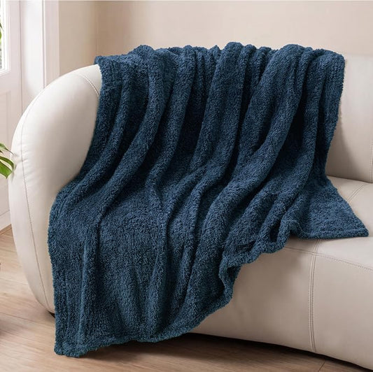 Exclusivo Mezcla Fleece Navy Blue Throw Blanket for Couch Sofa, Ultra Soft, Lightweight and Fluffy Blankets for Women, All Season, 50x60 Inches