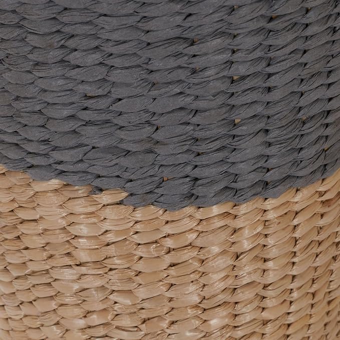 Household Essentials 2‑Tone Cattail Waste Bin with Handwoven Fibers and Metal Frame, Natural and Cream