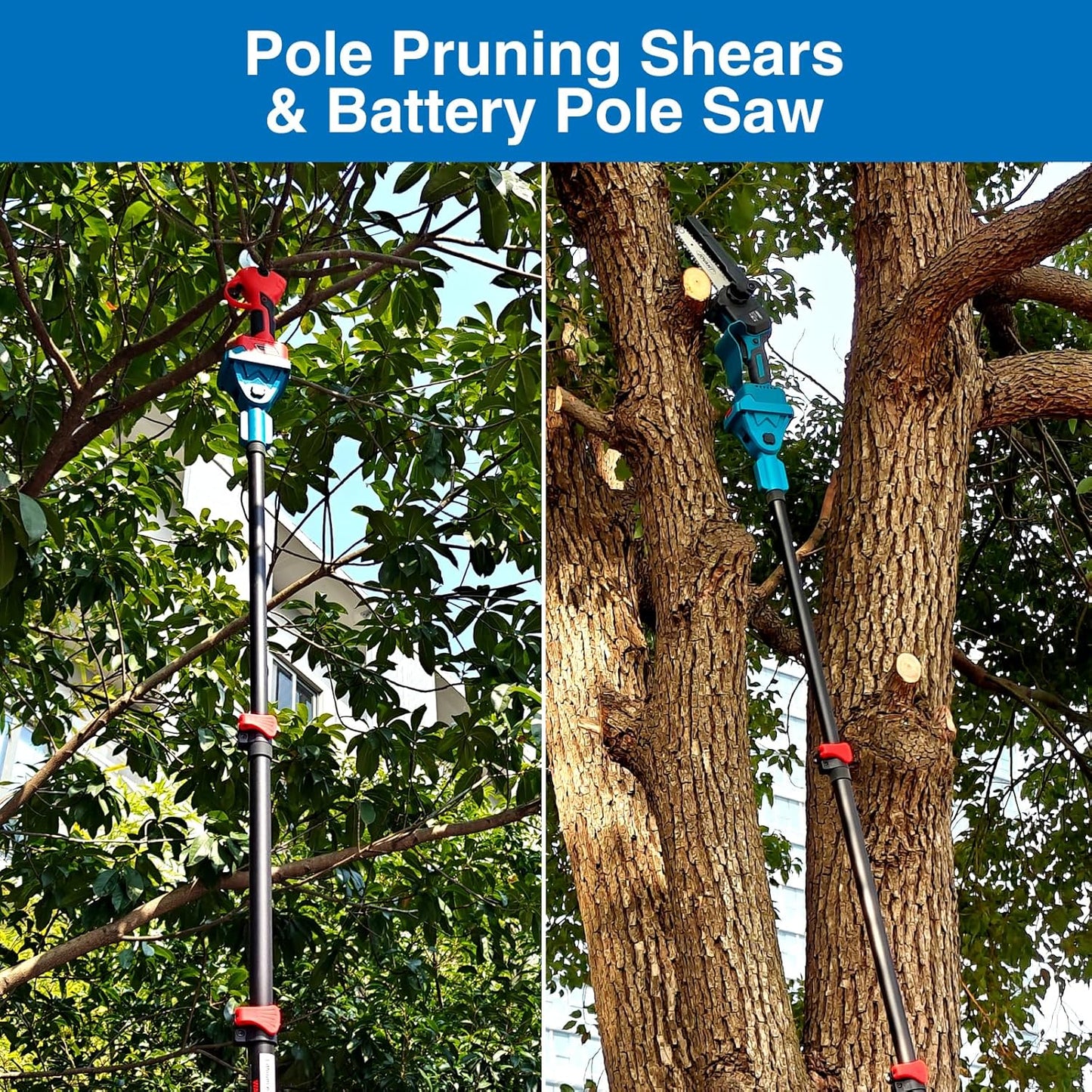 3-in-1 Pole Pruning Shears, Electric Pruning Shears & pole saws for tree trimming with 15.3ft Reach Pole,Cordless Pole Shears and Battery Pole Saw with 2 Pack 20V 4.0Ah Battery for Tree
