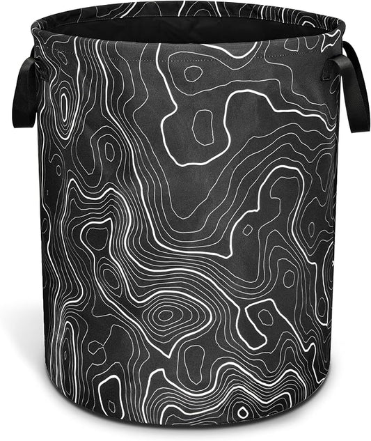 Topographic Map Laundry Basket Topography Pattern Foldable Oxford Cloth Funny Tote Bag Laundry Hamper Clothes Storage Bucket Organizer For Bathroom/Laundry Storage/Bedroom 18.9x16.5 Inch