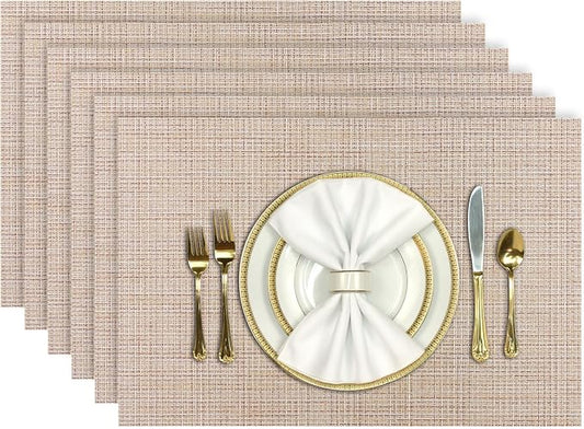 Aofmee Placemats, Placemats Set of 6, Heat Resistant Place Mats, Washable PVC Table Mats, Woven Vinyl Plastic Placemats for Dining Table, Non-Slip Stain Resistant Kitchen Table Placemats Easy to Clean
