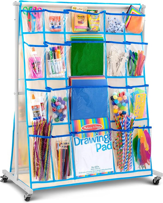 Craft Rolling Cart with Wheels - 40 Pocket Craft Storage Organizer for Kids