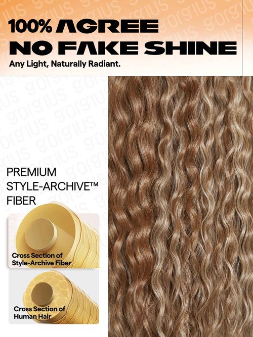 GORGIUS Balayage Highlight Ocean Wave Lace Front Wigs Pre Cut Glueless Side Part Synthetic Long Wig 28 Inch