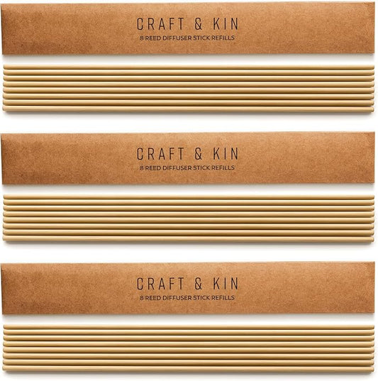 Craft & Kin Reed Diffuser Sticks – 3-Pack of 8 Natural Rattan Diffuser Sticks – Eco-Friendly Reed Replacement for Essential Oil Diffusers – Home Fragrance Accessory for Bedroom & Bathroom