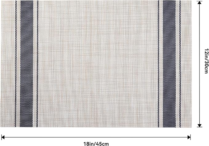 Leetaltree Khaki-Blue Placemats, Heat Resistant Non-Slip Place mats for Dining Table, Washable Durable PVC Vinyl Woven Table Mats (Set of 8)