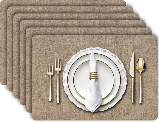 Aofmee Faux Leather Placemats Set of 6 - Waterproof - Wipeable - Washable - Heat Resistant - Anti Slip Stain Resistant Kitchen Dining Table Place Mats, Suitable for Indoor & Outdoor Use, Easy to Clean