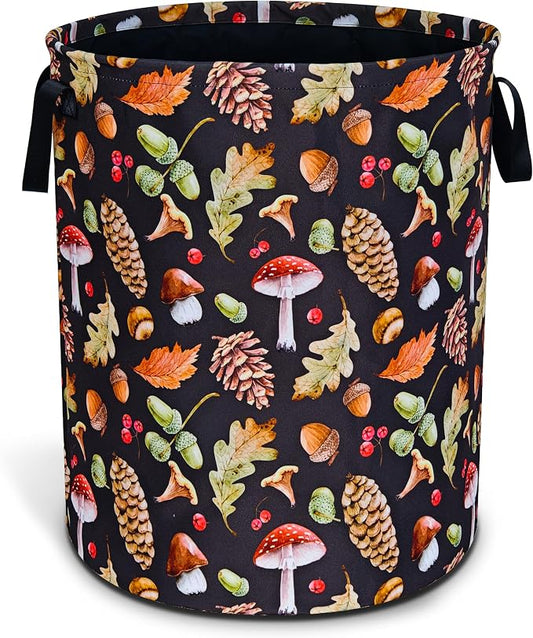 Vintage Mushrooms Laundry Basket Forest Plants Foldable Oxford Cloth Funny Tote Bag Laundry Hamper Clothes Storage Bucket Organizer For Bathroom/Laundry Storage/Bedroom 18.9x16.5 Inch
