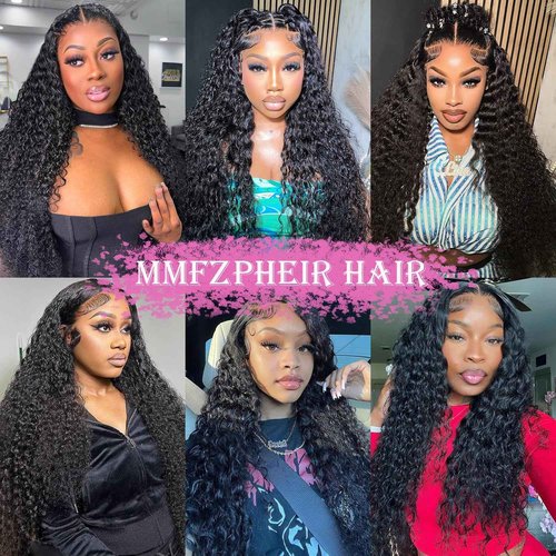 MMFZPHEIR 28Inch Water Wave Lace Front Wigs Human Hair 200 Density 13x6 HD Lace Front Wigs Pre Plucked Glueless Curly Human Hair Wigs For Women Water Wave Frontal Wigs