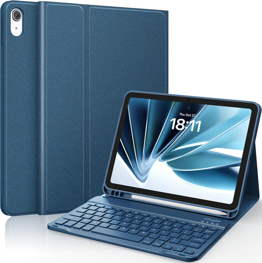 CHESONA Keyboard Case for iPad (A16) 11th/10th Generation (2025/2022), Detachable Wireless Keyboard, Stand Folio Keyboard Cover with Pencil Holder, Thin & Light (Steel Blue)