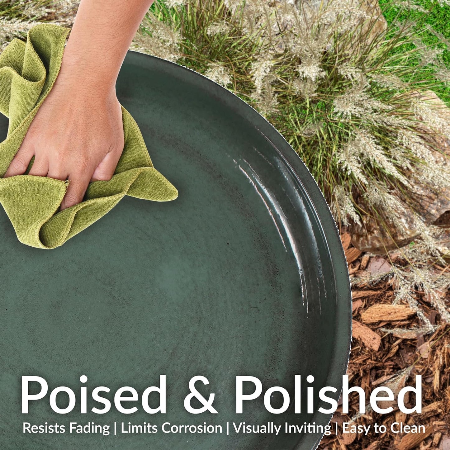 Sunnydaze Gleeful Garden Metal Bird Bath for Outdoors - Large Decorative Iron Birdbath - 23-Inch - Green Glaze