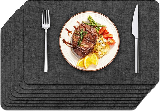 Maxpearl Faux Leather Placemats Set of 8 - Waterproof - Wipe Clean - Heat Resistant - Non Slip Dining Table Place Mats, Suitable for Indoor & Outdoor Use, 17’’x12’’, Black