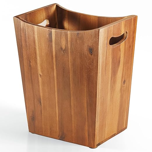 Tidita 2 Gallon Acacia Wooden Wastebasket, Non-Slip Trash Can, Open Top | Acacia Wood, Compact Size, Non-slip Pads, Integrated Side Handles, Open Top, Natural Acacia Color, Multiple Purpose Storage