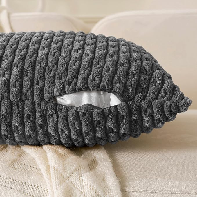 Set of 4 Dark Grey Decorative Throw Pillow Covers 26x26 Inch Corduroy Pillow Covers for Bed Couch Sofa Living Room Soft Square Cushion Cases