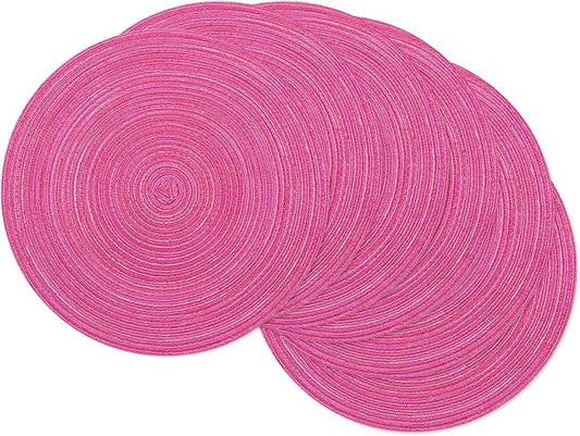 SHACOS Round Braided Placemats Set of 6 Cotton Polyester Woven Place Mats 15 inch Washable Table Mats for Kitchen Dining Tables (Hot Pink, 6)