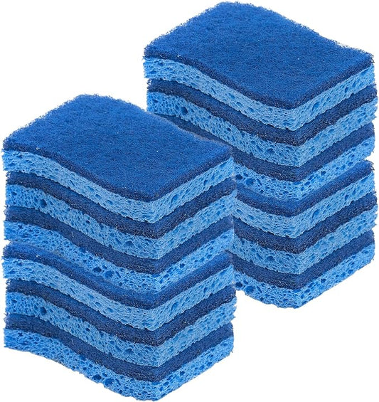 Superio Non-Scratch Cellulose Sponge Scrub (12-Pack) Heavy Duty Kitchen Sponges Scrubbers with Scouring Pad (Blue)